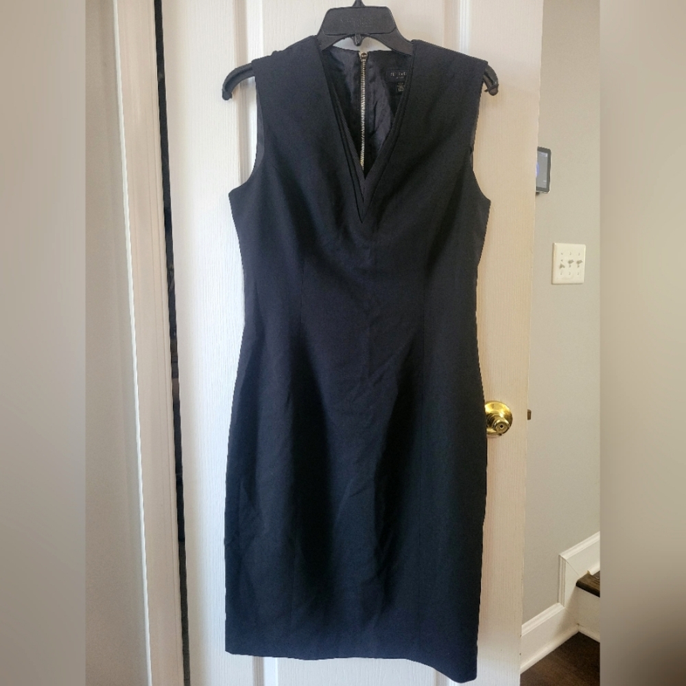 NWT Ted Baker London Saloted Fitted Sheath Wool Blend Midi Dress Black Size 8-10
